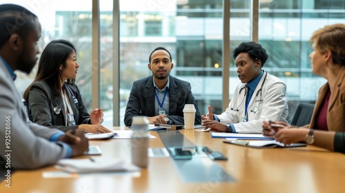 Wallpaper Mural A collaborative meeting scene with diverse healthcare professionals discussing equitable medical access, with a focus on preventing past failures, set in a modern conference room  Torontodigital.ca