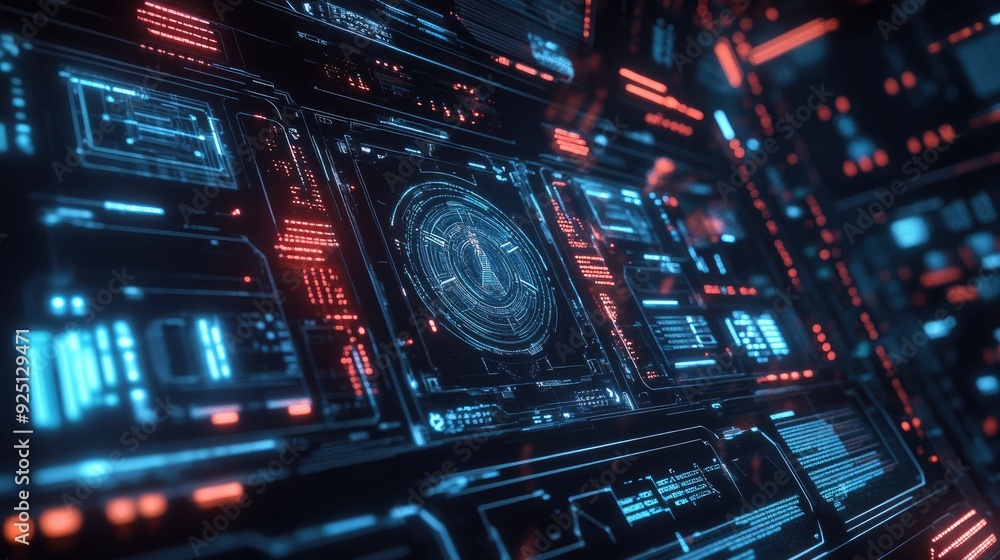 Futuristic communication technology interface with glowing icons and data streams. Futuristic communication technology interface with glowing icons and data streams.