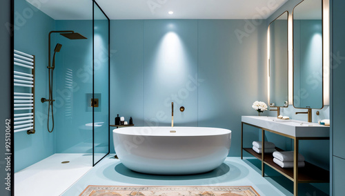 Light blue bathroom model, Minimalist style
