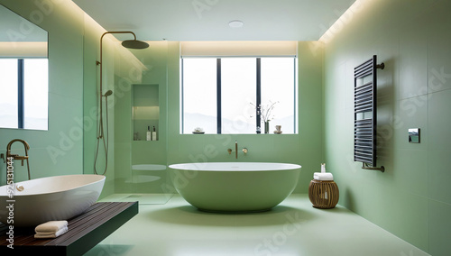 Light green bathroom model, Minimalist style