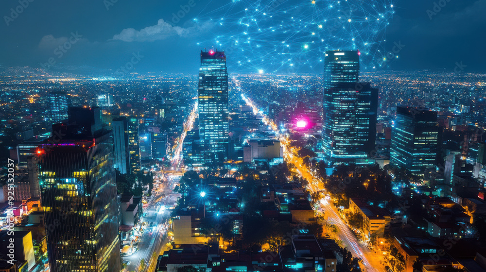 Fototapeta premium Communication technology in Mexico: Growth in telecom services and internet access,