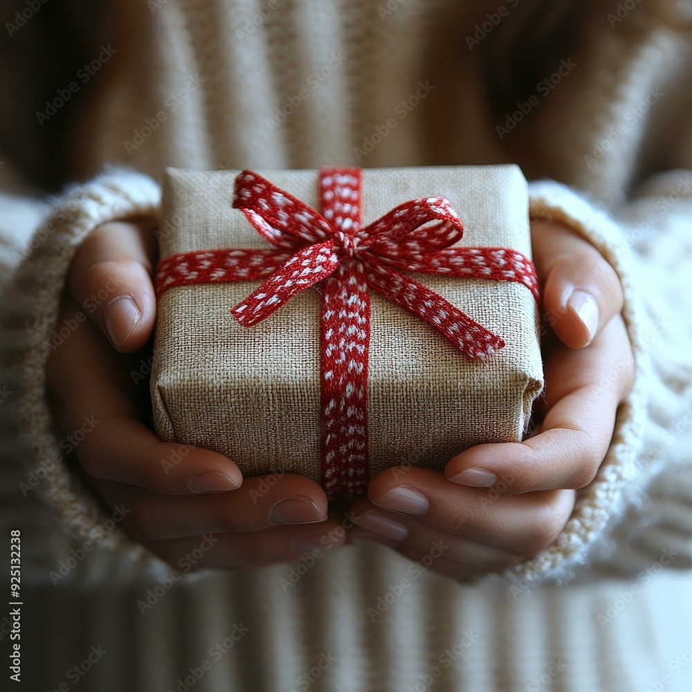 A simple and clear name for this image could be: Hands Holding a Wrapped Gift Box A simple and clear name for this image could be: Hands Holding a Wrapped Gift Box