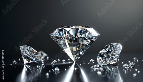 Four bright diamonds twinkle in the soft light, contrasting with the background, showing a luxurious atmosphere. photo