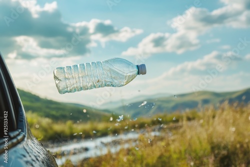 Plastic Bottle Thrown from Car into Nature