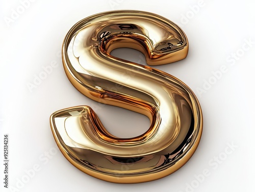 Shiny golden letter S in 3D rendering.