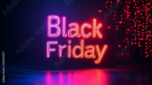 Vivid neon sign announces Black Friday promotions in a festive atmosphere