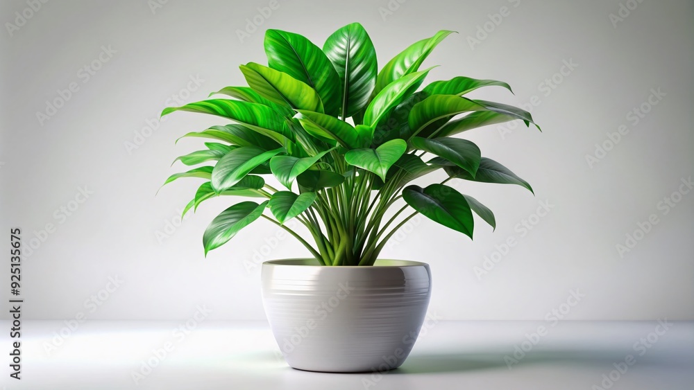 Vibrant green leafed tropical plant in a white pot against a crisp white background, beautifully rendered in 3D, perfect for indoor garden decoration and natural decor. Vibrant green leafed tropical plant in a white pot against a crisp white background, beautifully rendered in 3D, perfect for indoor garden decoration and natural decor.