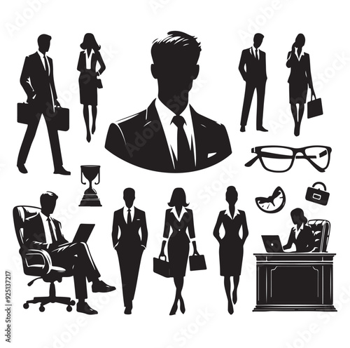 Secretary silhouette vector illustration set