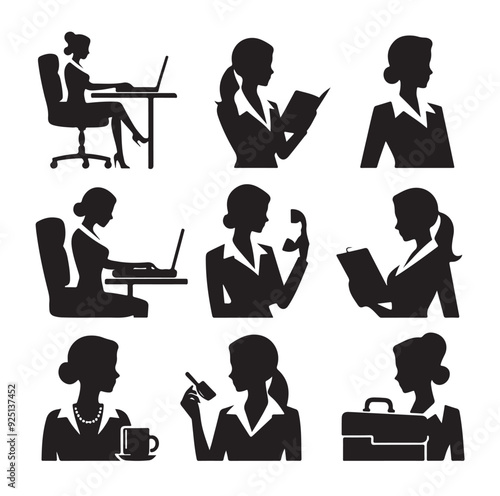Secretary silhouette vector illustration set