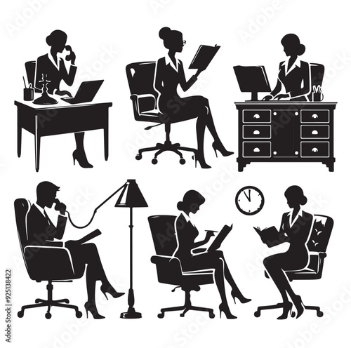 Secretary silhouette vector illustration set