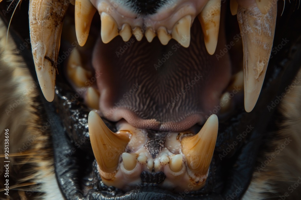 Big cat is showing its teeth, bearing its fangs with an open mouth Big cat is showing its teeth, bearing its fangs with an open mouth