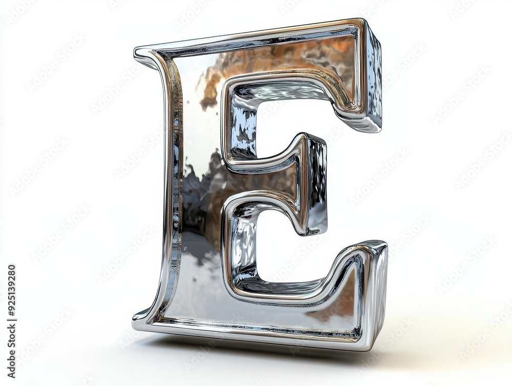 Shiny silver letter E isolated on white background. Shiny silver letter E isolated on white background.