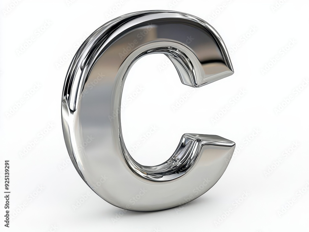 Shiny chrome letter C isolated on white background. Shiny chrome letter C isolated on white background.