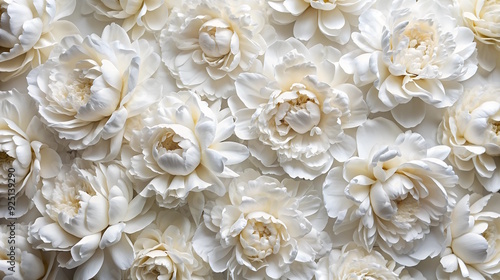 Abstract background of white peony buds, close-up, banner.