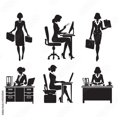 Secretary silhouette vector illustration set