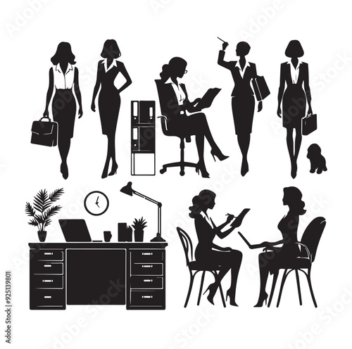Secretary silhouette vector illustration set