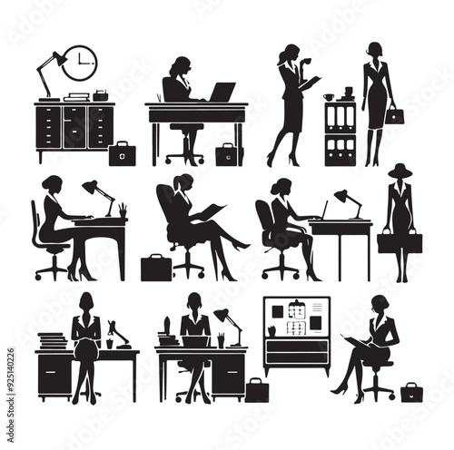 Secretary silhouette vector illustration set