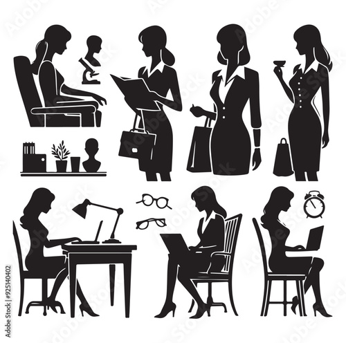 Secretary silhouette vector illustration set