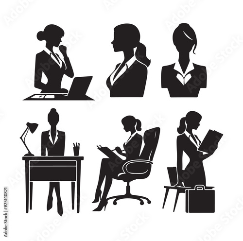 Secretary silhouette vector illustration set