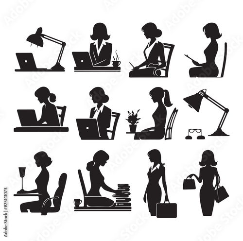 Secretary silhouette vector illustration set