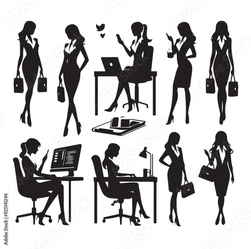 Secretary silhouette vector illustration set