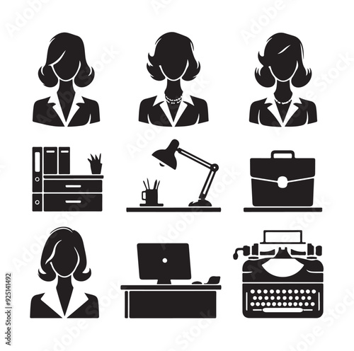 Secretary silhouette vector illustration set