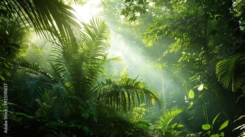 Sunbeams Through Lush Rainforest Canopy