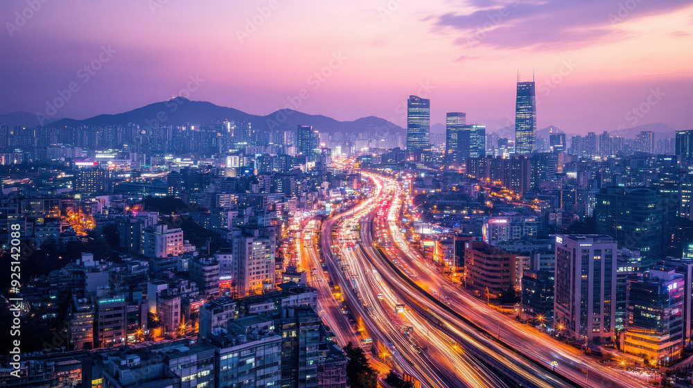 Fototapeta premium Communication technology in South Korea: Cutting-edge mobile communication and smart cities,