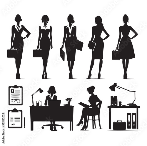 Secretary silhouette vector illustration set