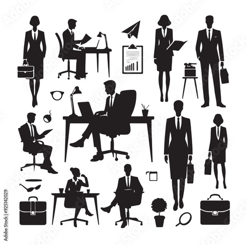 Secretary silhouette vector illustration set