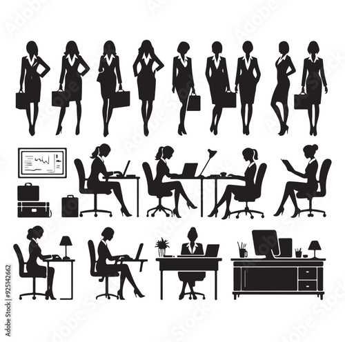 Secretary silhouette vector illustration set