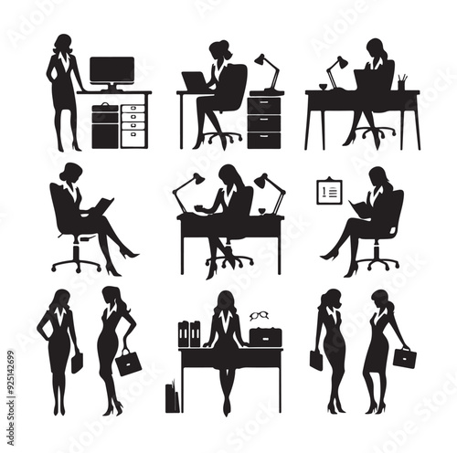 Secretary silhouette vector illustration set