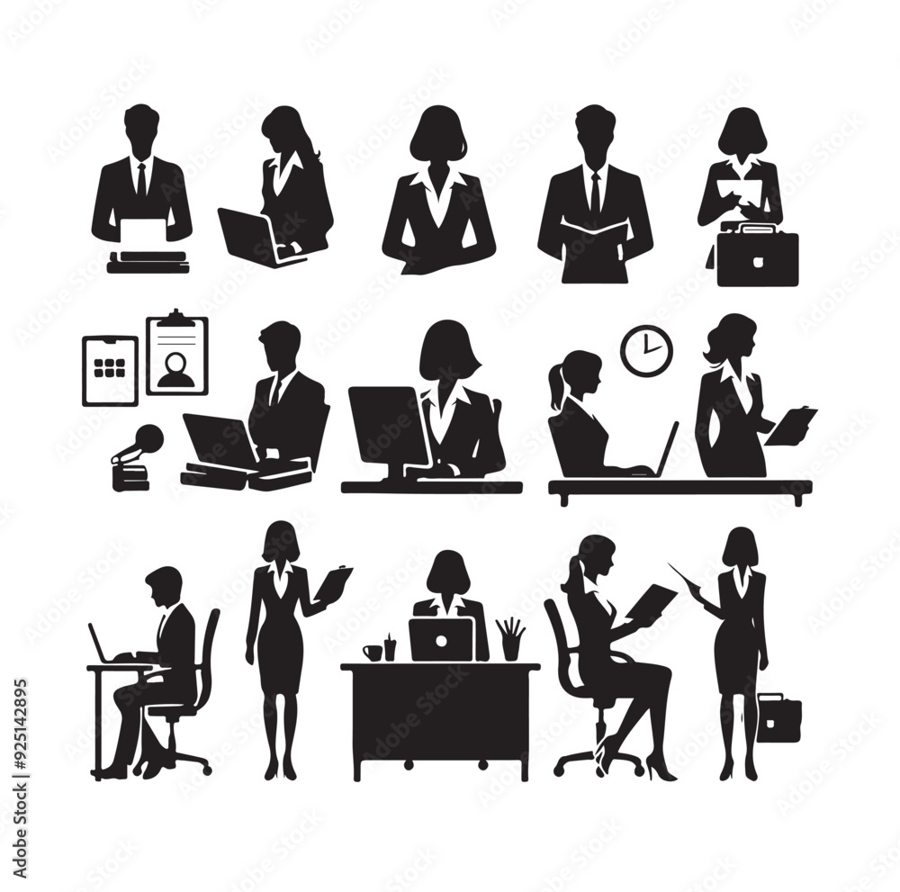 Secretary silhouette vector illustration set