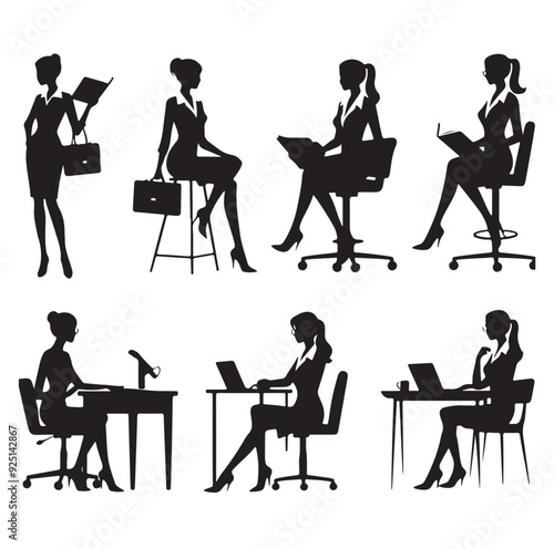 Secretary silhouette vector illustration set