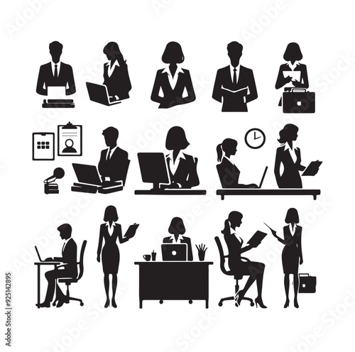 Secretary silhouette vector illustration set