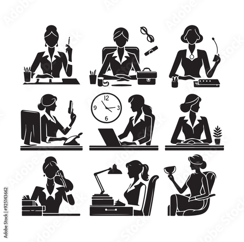 Secretary silhouette vector illustration set