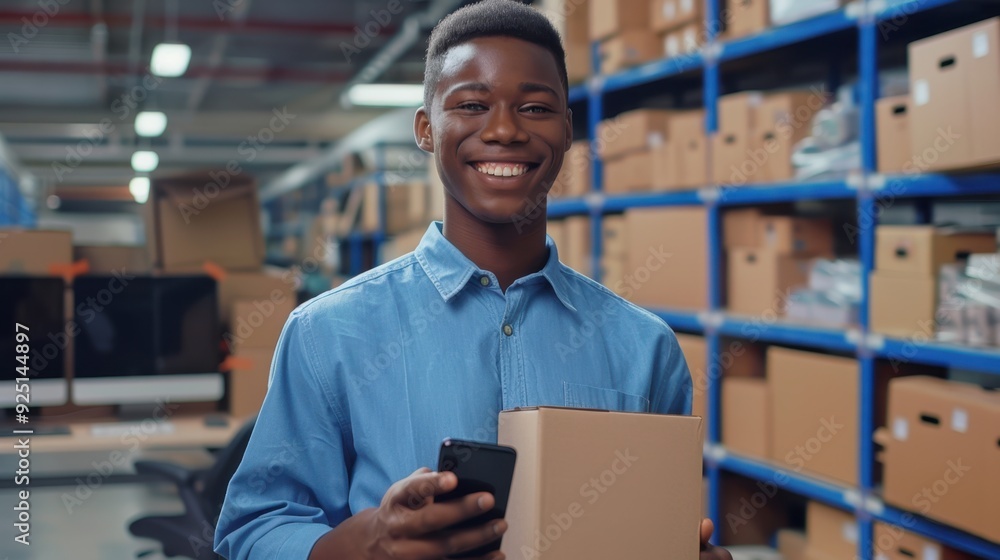 The warehouse employee with box. The warehouse employee with box.