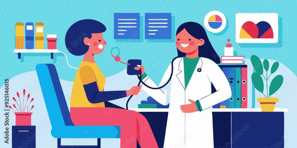 Doctor visit. Check up. Woman doctor and patient. Vector illustration
Doctor visit. Check up. Woman doctor and patient. Vector illustration