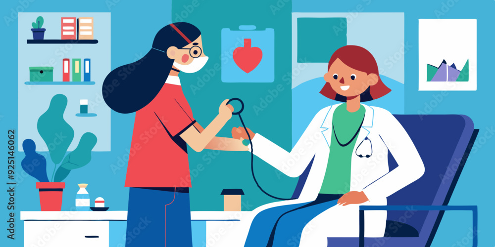 Doctor visit. Check up. Woman doctor and patient. Vector illustration
Doctor visit. Check up. Woman doctor and patient. Vector illustration
