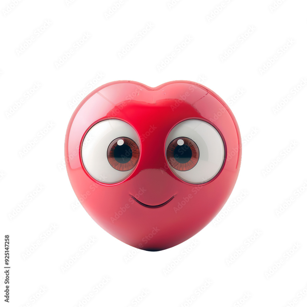 Happy red heart emoticon with big eyes and a smile. Happy red heart emoticon with big eyes and a smile.