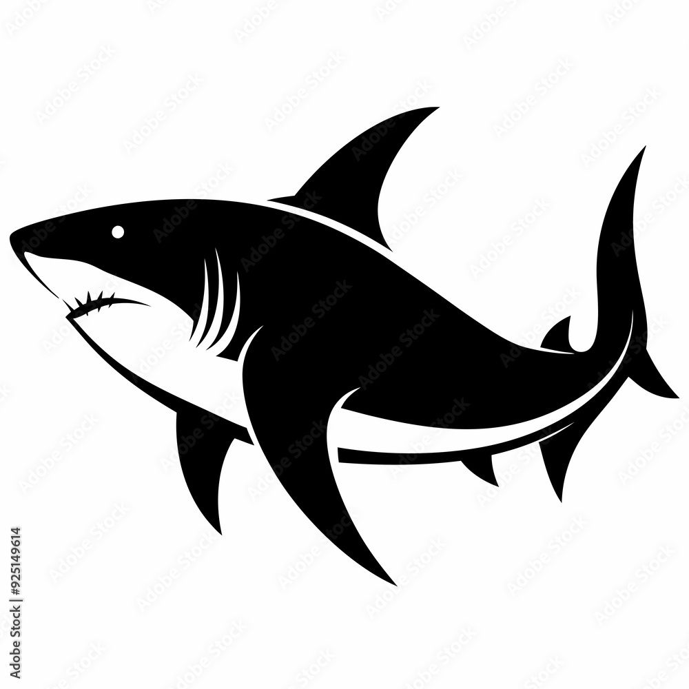 Obraz premium shark isolated on white, shark vector illustration, shark with roots vector art, shark silhouette, shark tree vector icon, shark line art, eps 