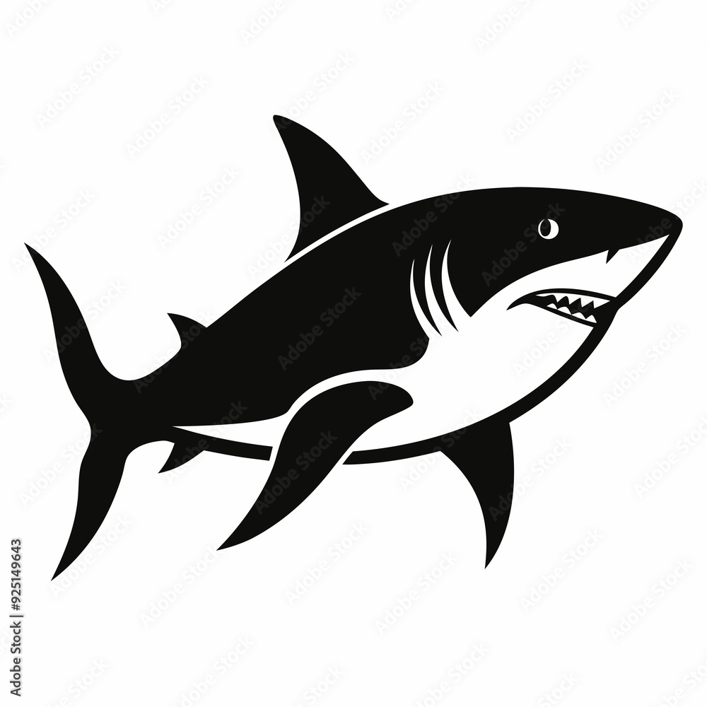 Obraz premium shark isolated on white, shark vector illustration, shark with roots vector art, shark silhouette, shark tree vector icon, shark line art, eps 