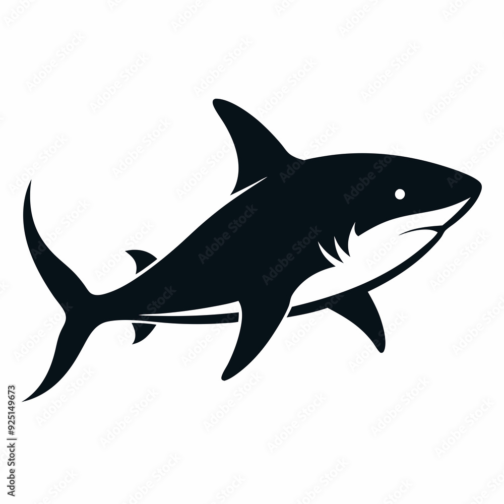 Obraz premium shark isolated on white, shark vector illustration, shark with roots vector art, shark silhouette, shark tree vector icon, shark line art, eps 