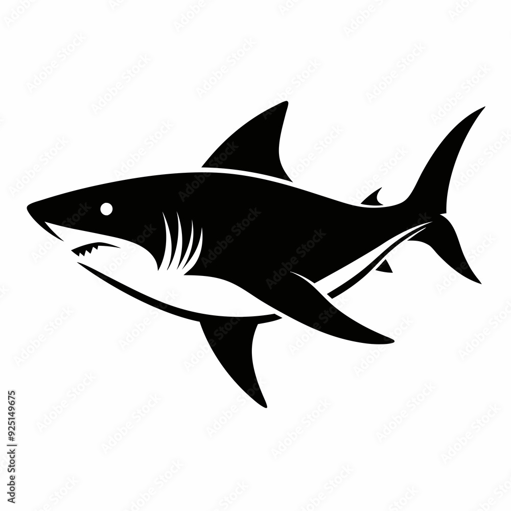 Fototapeta premium shark isolated on white, shark vector illustration, shark with roots vector art, shark silhouette, shark tree vector icon, shark line art, eps 