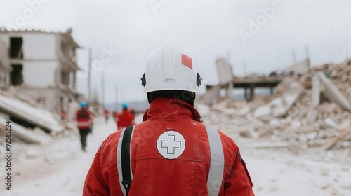 Emergency First Responders in Earthquake Aftermath - Providing Aid in Natural Isolated Background