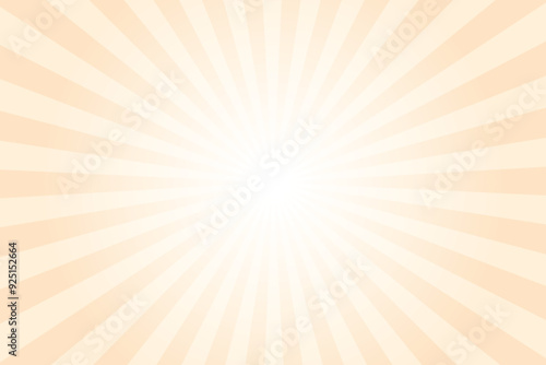 Sunburst background with brown sun ray. Pattern of starburst. Abstract bisque brown texture with light of sunburst. Radial beam of sunlight. Retro background with flash. Design of sunbeams. Vector.