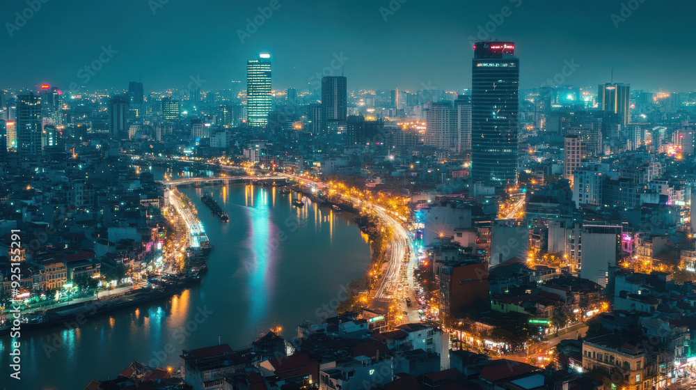 Fototapeta premium Communication technology in Vietnam: Growth in telecom services and internet access,