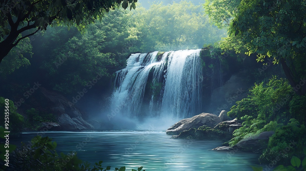 Stunning Waterfall in a Lush Forest Landscape Stunning Waterfall in a Lush Forest Landscape