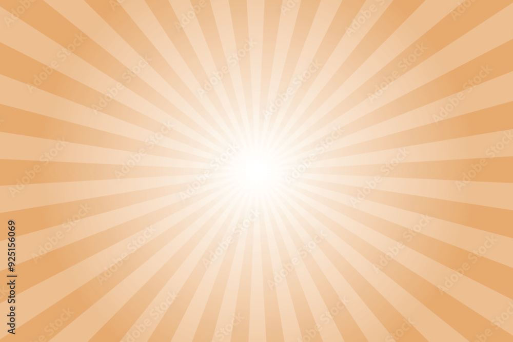 Obraz premium Sunburst background with brown sun ray. Pattern of starburst. Abstract fawn brown texture with light of sunburst. Radial beam of sunlight. Retro background with flash. Design of sunbeams. Vector.