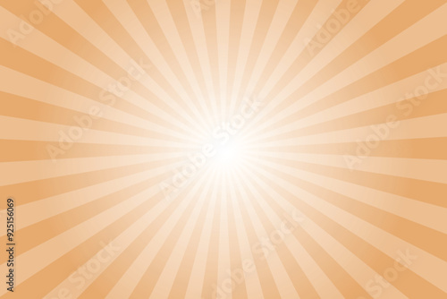 Sunburst background with brown sun ray. Pattern of starburst. Abstract fawn brown texture with light of sunburst. Radial beam of sunlight. Retro background with flash. Design of sunbeams. Vector.
